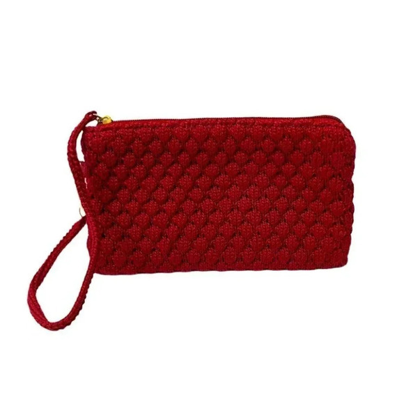 Red Woven Clutch‎ Wristlet Evening Bag Purse Small - Picture 1 of 6
